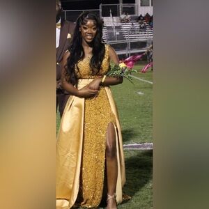 Amazon Gold One Shoulder Dress